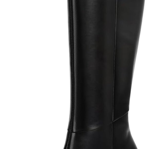 Black Leather Knee High Boots for Women 2.9 In Stiletto Square Toe Zipper - Picture 1 of 5